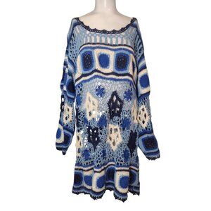 Extra Touch Int'l Sportswear Open Crotchet Tunic Top Dress One Sz Cover Up Boho